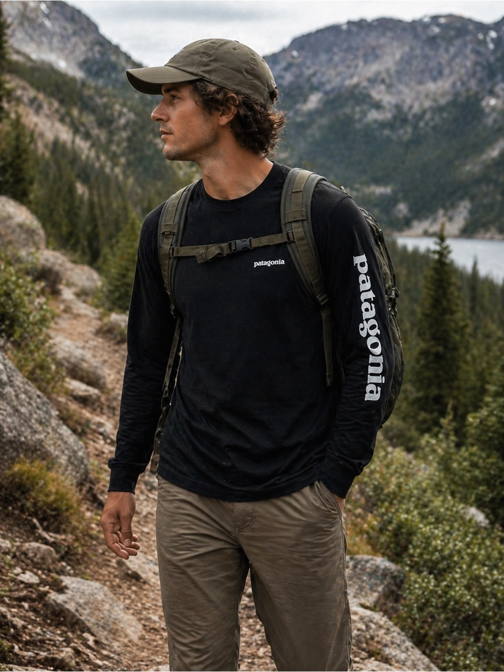 Patagonia Long Sleeve Logo Tee Black Responsibili-Tee Men's M